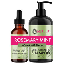Load image into Gallery viewer, Rosemary Mint Strengthening Hair Oil and Shampoo