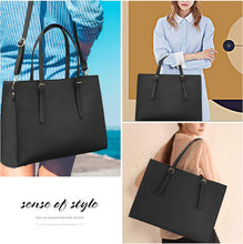 Load image into Gallery viewer, Laptop Bag for Women Waterproof Lightweight Leather 15.6 Inch Computer Tote Bag Business Office Briefcase Large Capacity Handbag Shoulder Bag Professional Office Work Bag Black