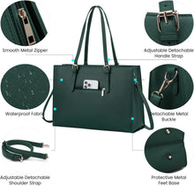 Load image into Gallery viewer, Laptop Bag for Women, Fashion Computer Tote Bag Large Capacity Handbag, Leather Shoulder Bag Purse Set, Professional Business Work Briefcase for Office Lady, 2Pcs, 15.6-Inch, Deepgreen