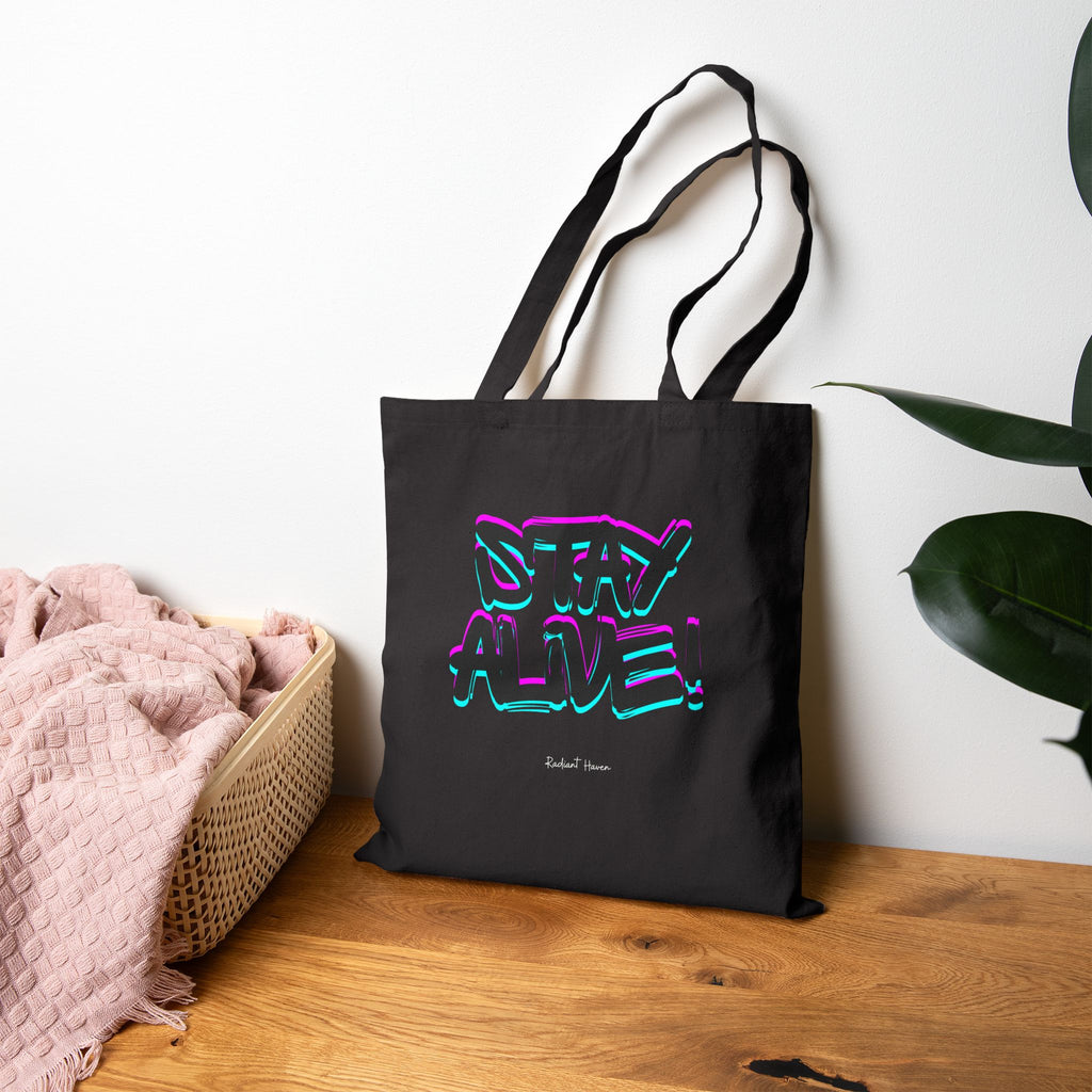 Stay Alive Neon Graphic Tote Bag