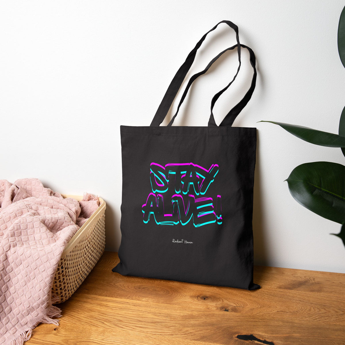 Stay Alive Neon Graphic Tote Bag