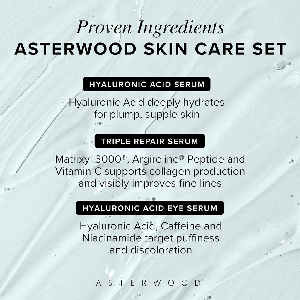 Skin Care Set - with Hyaluronic Acid & Triple Repair Serums, under Eye Serum - Skincare Essentials - Hydrating, Moisturzing, Anti-Aging - Fragrance-Free