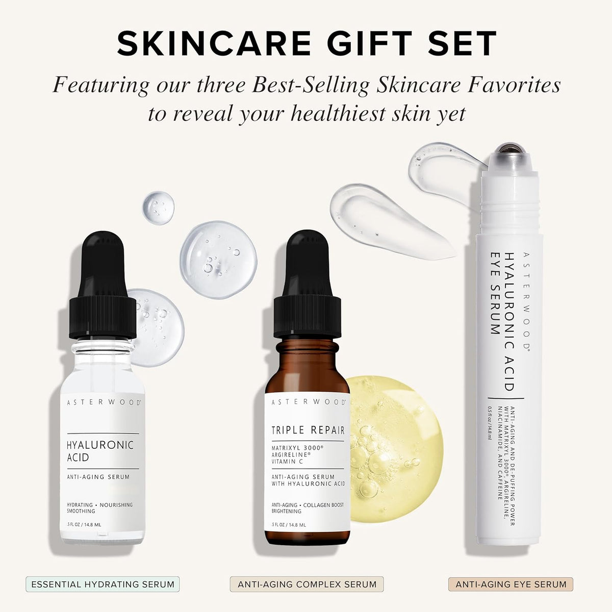 Skin Care Set - with Hyaluronic Acid & Triple Repair Serums, under Eye Serum - Skincare Essentials - Hydrating, Moisturzing, Anti-Aging - Fragrance-Free