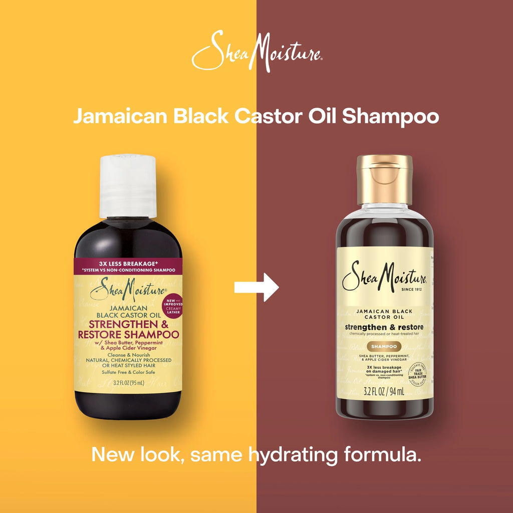 Strengthen & Restore Shampoo for Damaged Hair, Jamaican Black Castor Oil to Cleanse & Nourish Hair, 3.2 Fl Oz