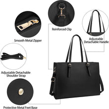 Load image into Gallery viewer, Laptop Bag for Women Waterproof Lightweight Leather 15.6 Inch Computer Tote Bag Business Office Briefcase Large Capacity Handbag Shoulder Bag Professional Office Work Bag Black
