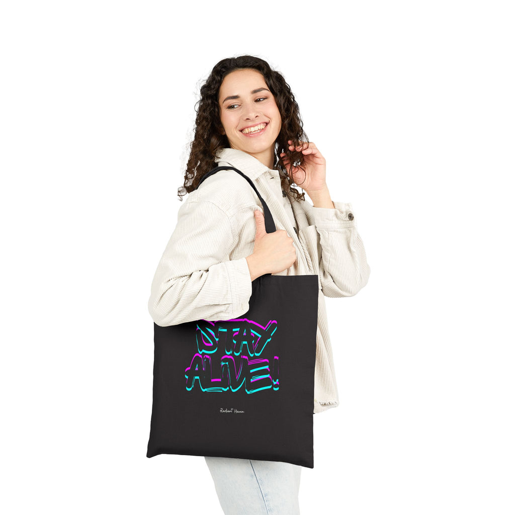 Stay Alive Neon Graphic Tote Bag