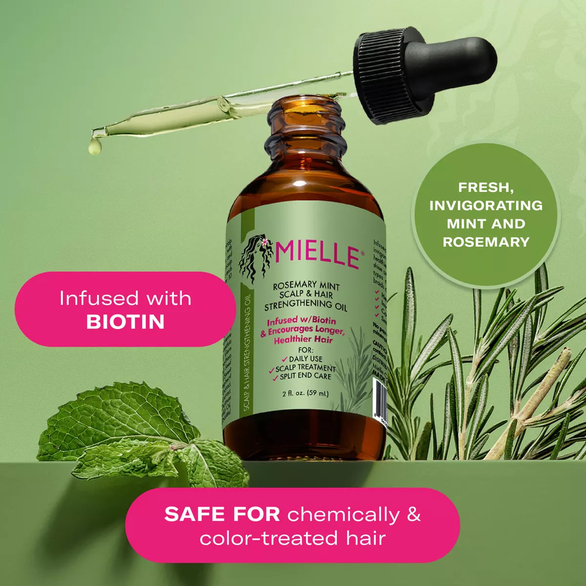 Mielle Organics Rosemary Mint Scalp & Strengthening Hair Oil - 2 Fl Oz: Phthalate-Free, Paraben-Free, for All Hair Types