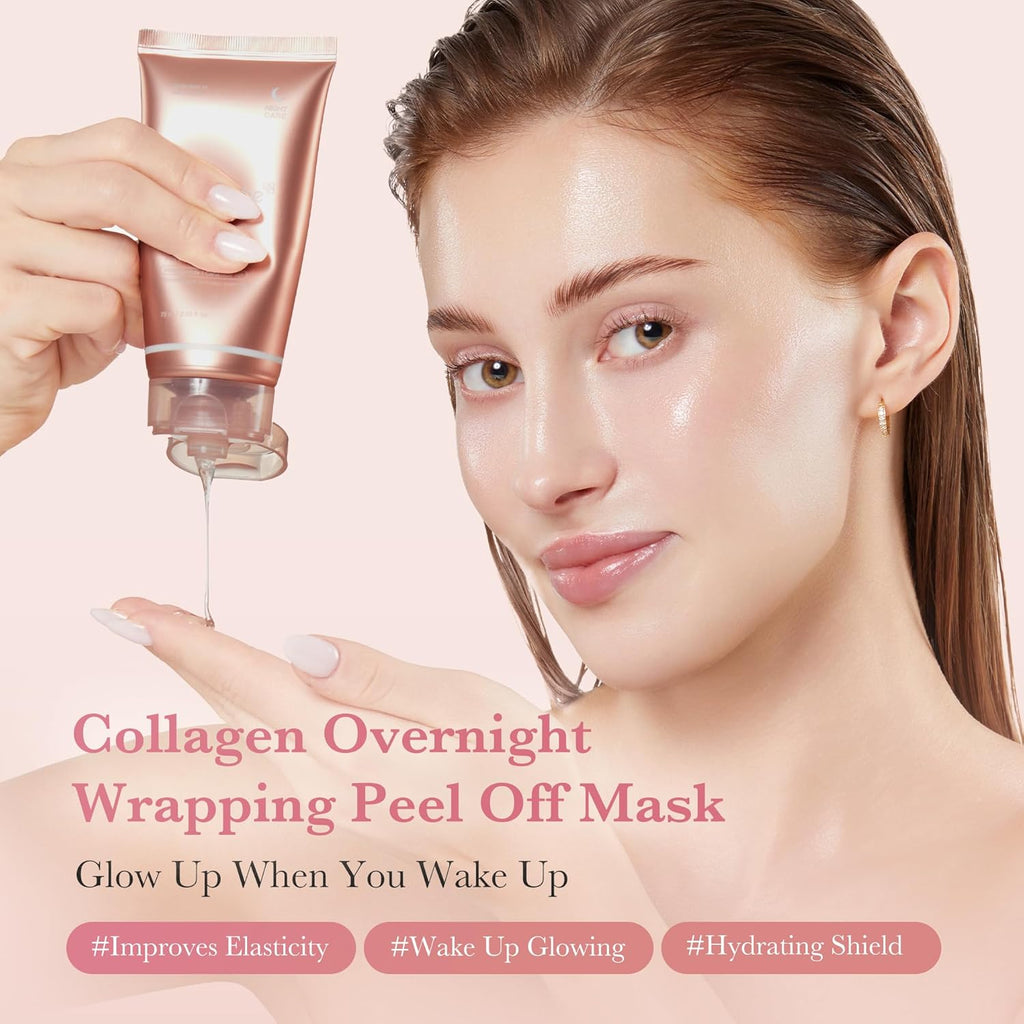 Wrapping Mask Collagen Overnight Peel off Facial Mask | Elasticity & Hydration Care, Reduces Sagging & Dullness | Hydrolyzed Collagen for Glowing Skin | Korean Skin Care, 2.53 Fl.Oz