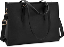 Load image into Gallery viewer, Laptop Bag for Women Waterproof Lightweight Leather 15.6 Inch Computer Tote Bag Business Office Briefcase Large Capacity Handbag Shoulder Bag Professional Office Work Bag Black
