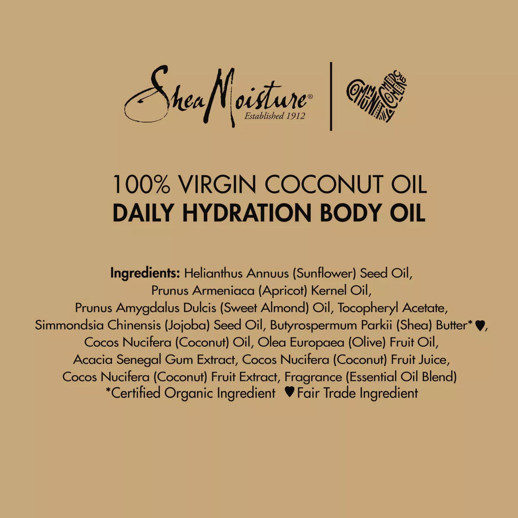 Sheamoisture Daily Hydration Coconut Body Oil - 8 Fl Oz: Whole Body Application, Combination & Dry Skin, Paraben-Free