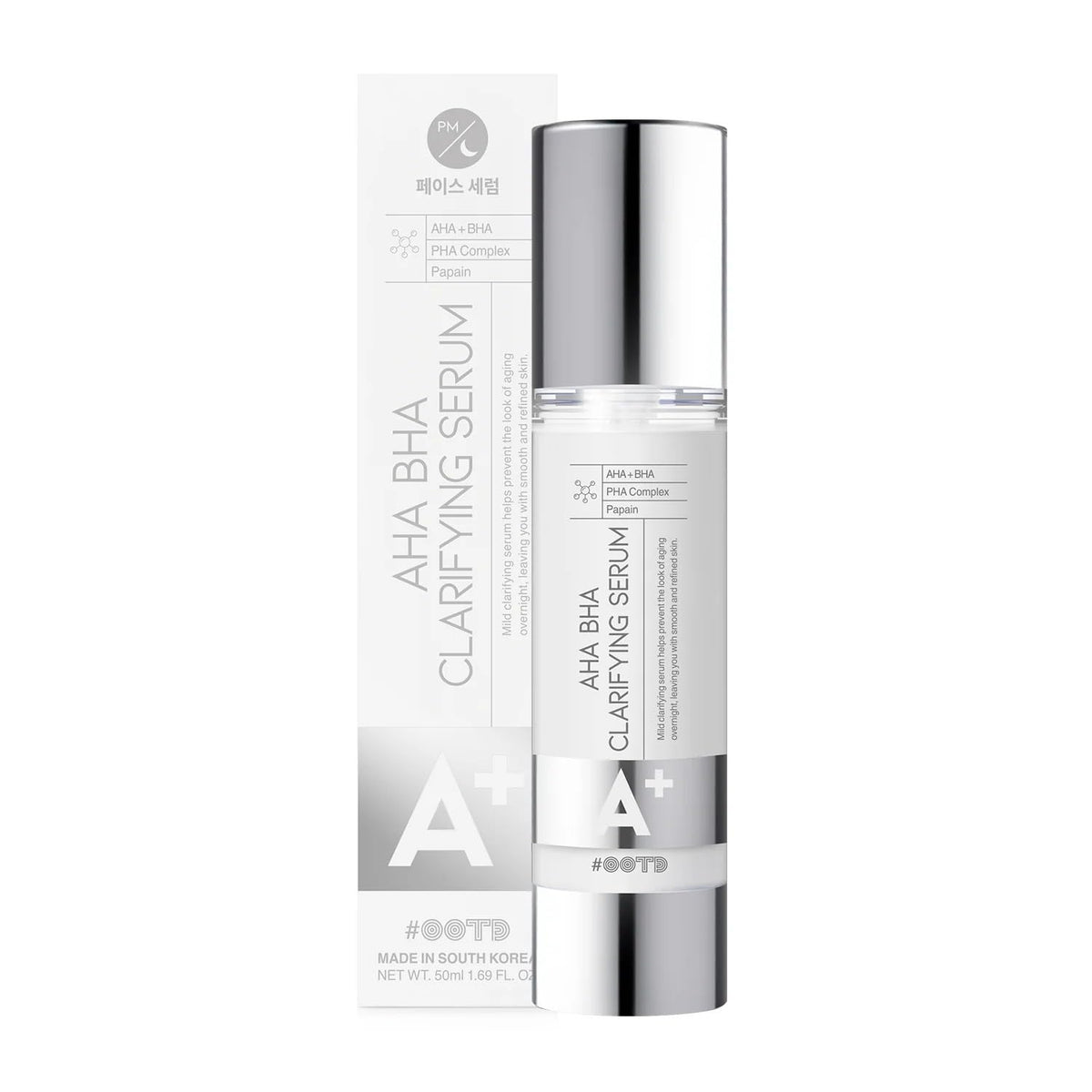 AHA BHA Serum Korean Overnight Face Serum, Acne Serum for Oliy & Sensitive Skin, Exfoliating Face Serum P.M, AHA BHA PHA, Papain, Cell Turnover Refine Serum Cream 50G