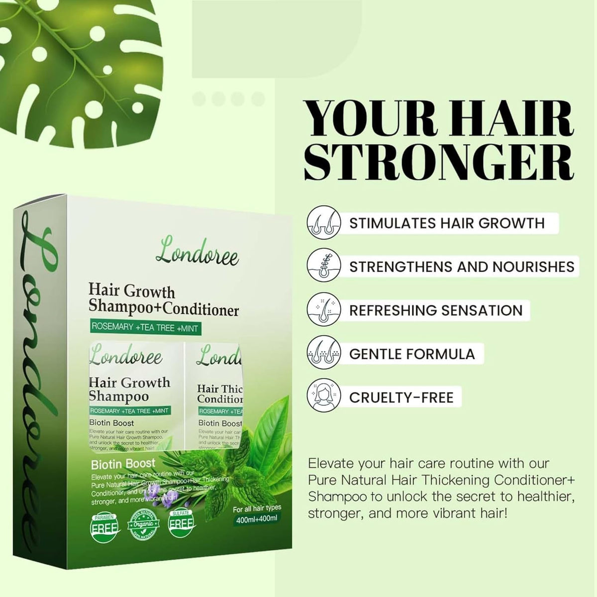 Rosemary Shampoo and Conditioner Set for Hair Growth – Biotin & Tea Tree Oil – Thickening & Strengthening Formula for Thinning Hair, Hair Loss, Scalp Therapy – 13.5 Fl Oz Each (400Ml)