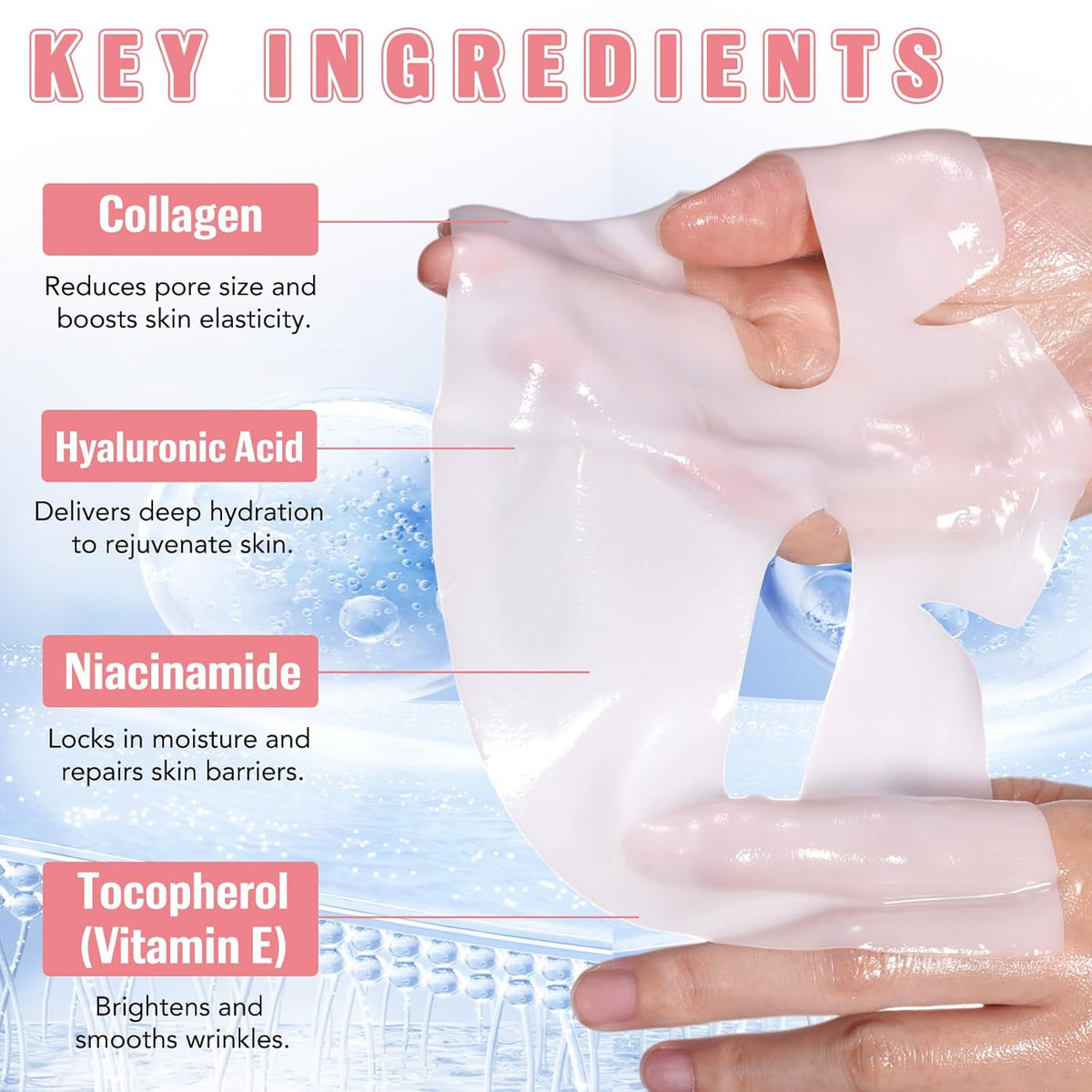 Collagen Face Masks – Deep Hydrating & Firming Overnight Hydrogel Mask, Anti-Wrinkle Lifting, Real Collagen Infused for Plump Skin (4 Pcs)