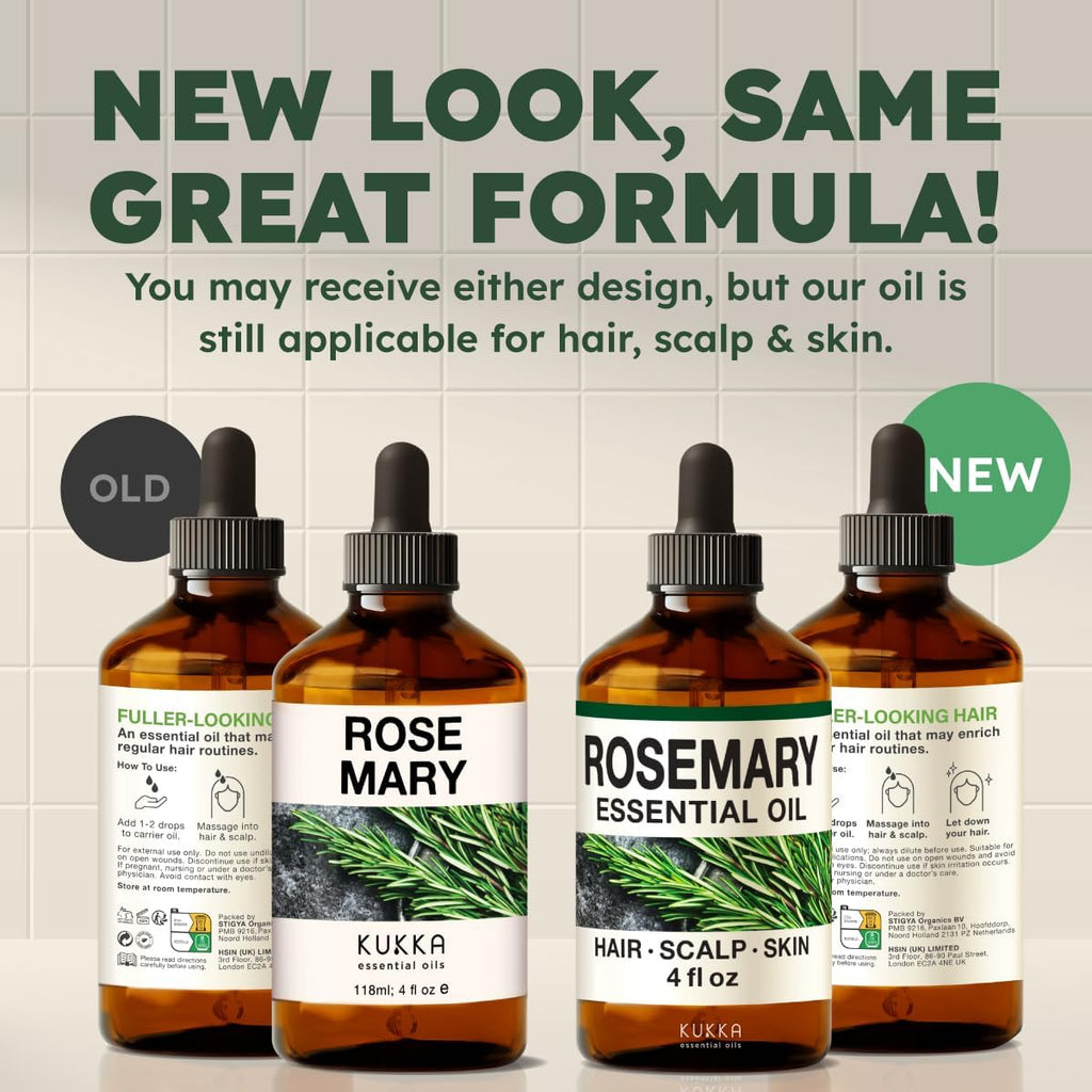 KUKKA Rosemary Essential Oils - 4 Fl Oz - for Hair, Skin, Diffuser, Aromatherapy & DIY Soap Making Scent