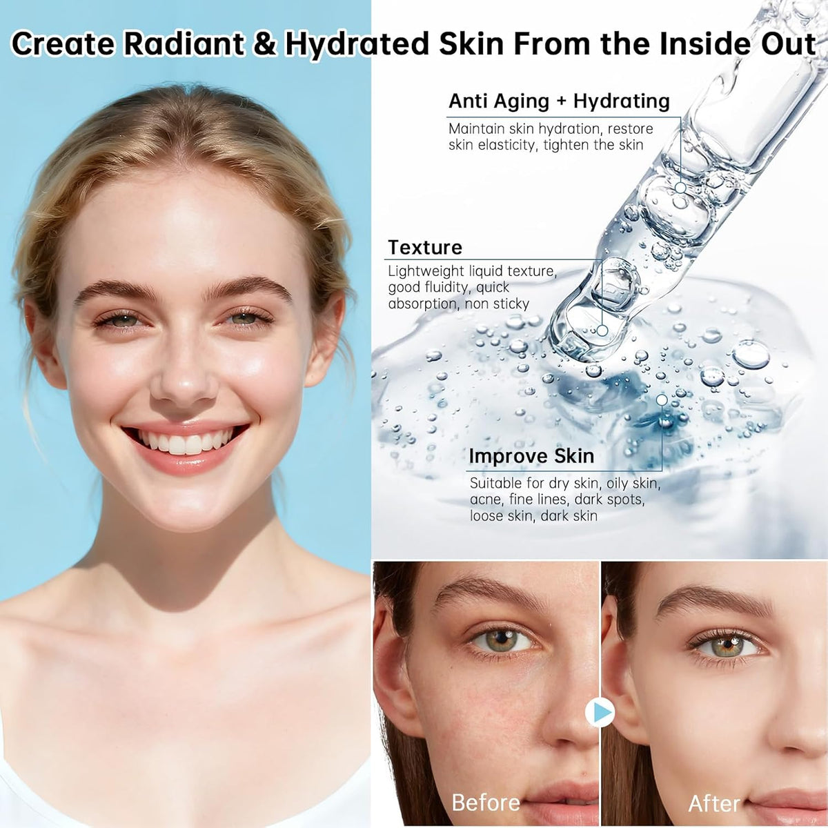 Peptides Serum for Face, 2 PCS Buffet Multi Peptide Face Serum for Anti-Aging, Moisturizing, Fine Lines & Acne.