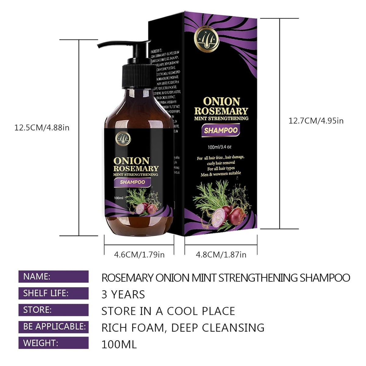 Champu De Cebolla Y Romero Con Biotina, Onion, Biotin and Rosemary Shampoo and Conditioner Set, Onion Shampoo for Hair Growth, Stronger, Thicker and Longer Hair (3 PCS)