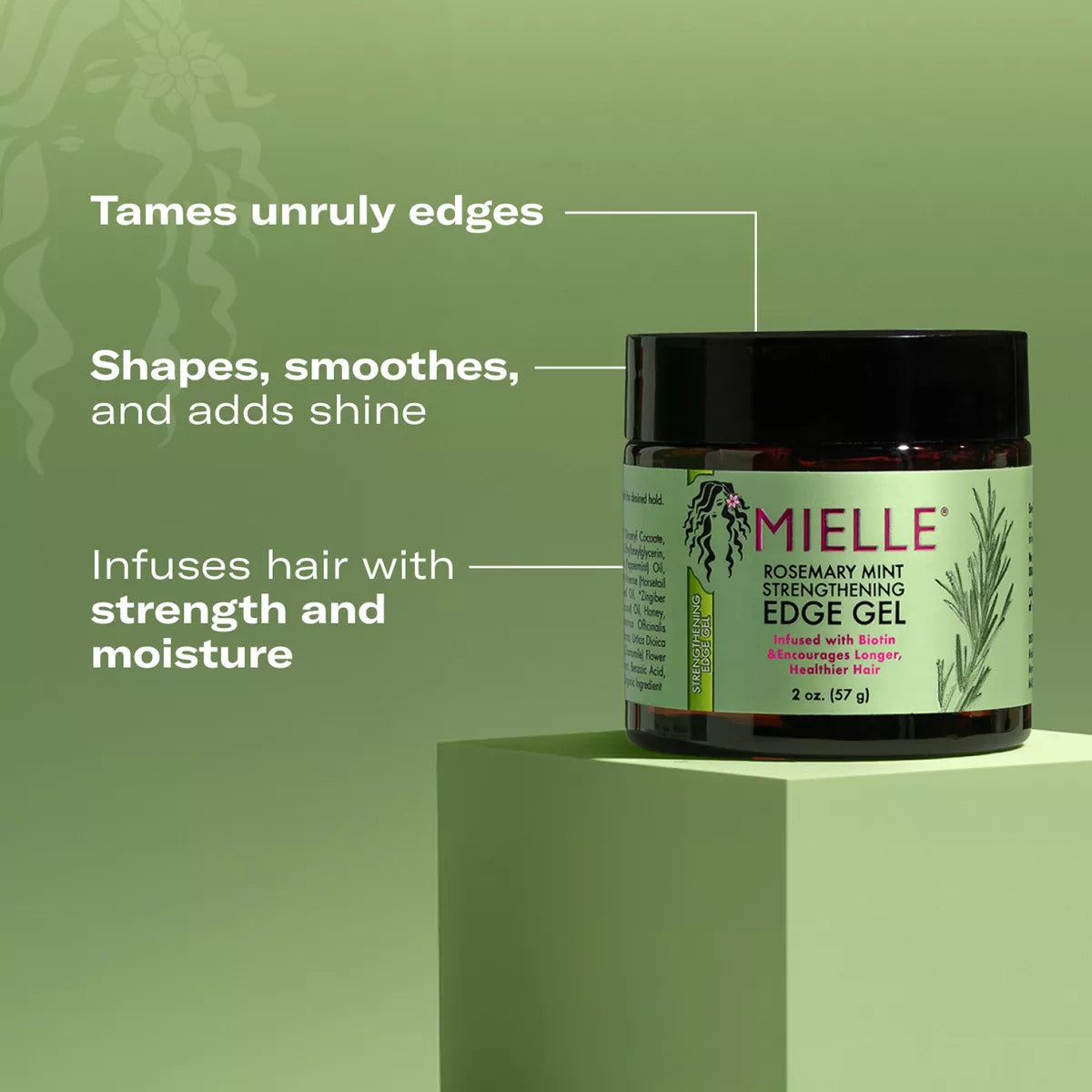 Mielle Organics Rosemary Mint Strengthening Edge Gel - 2Oz: for Textured & Curly Hair, Paraben-Free