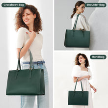 Load image into Gallery viewer, Laptop Bag for Women, Fashion Computer Tote Bag Large Capacity Handbag, Leather Shoulder Bag Purse Set, Professional Business Work Briefcase for Office Lady, 2Pcs, 15.6-Inch, Deepgreen
