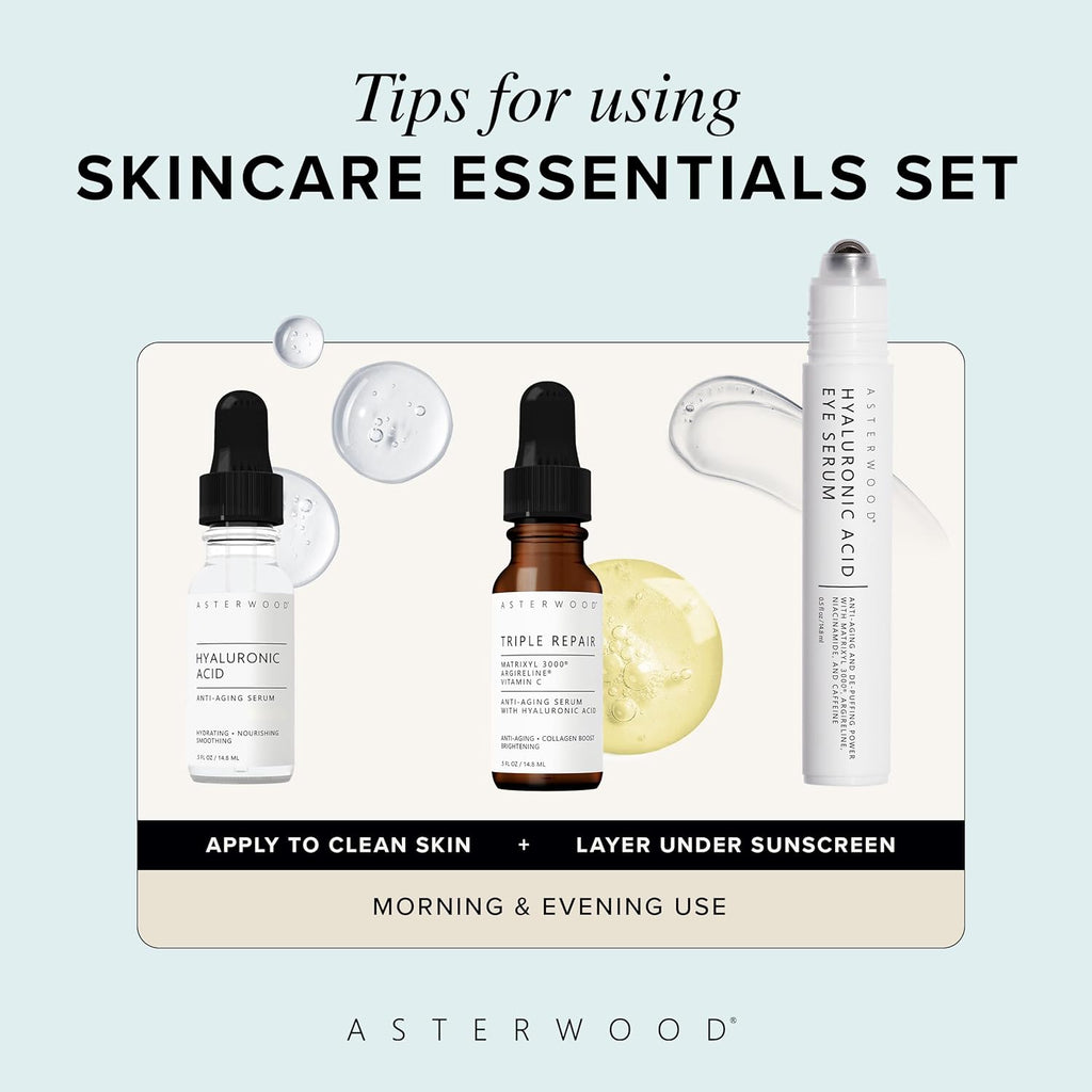 Skin Care Set - with Hyaluronic Acid & Triple Repair Serums, under Eye Serum - Skincare Essentials - Hydrating, Moisturzing, Anti-Aging - Fragrance-Free