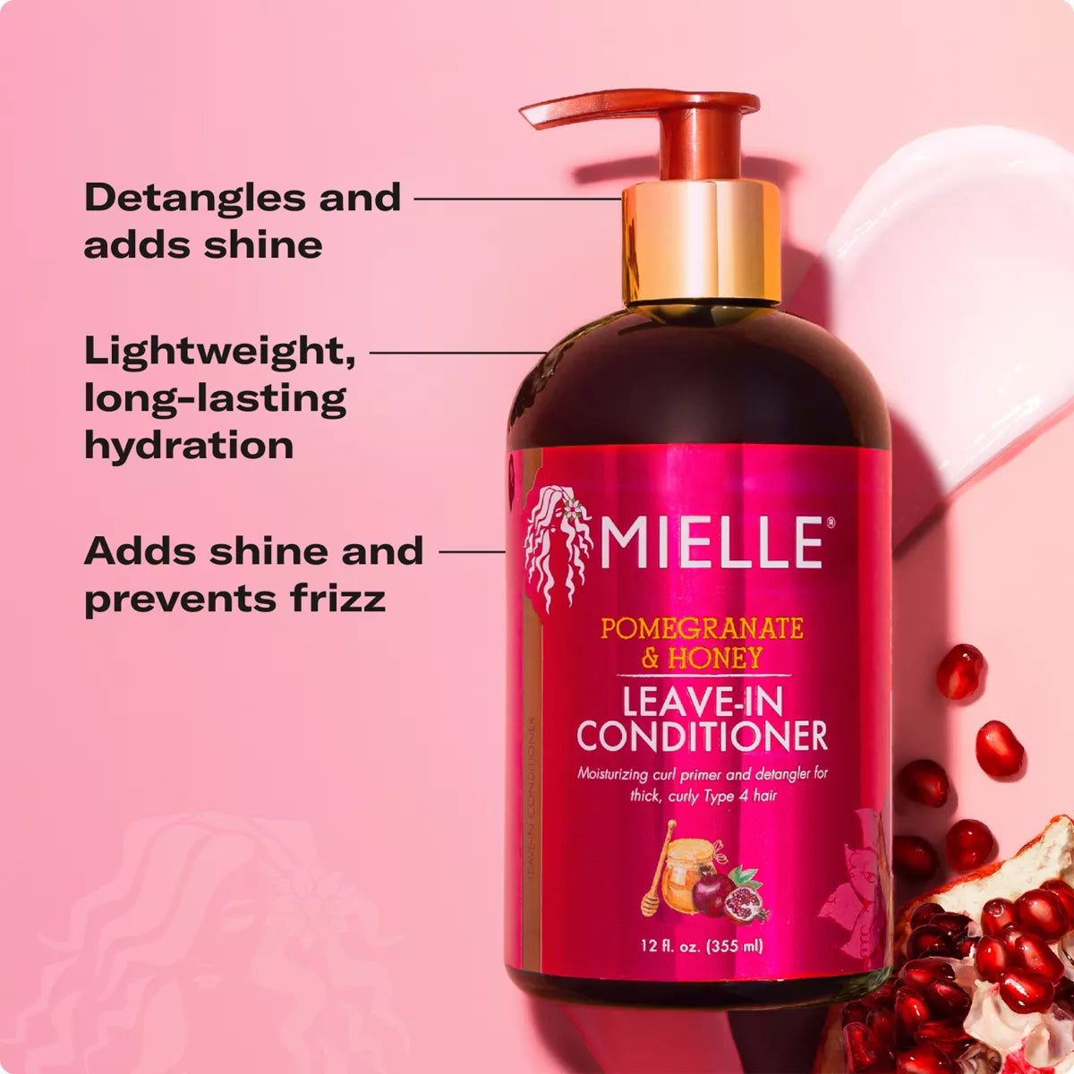 Mielle Organics Pomegranate & Honey Leave-In Conditioner - 12 Fl Oz: for Textured & All Hair Types, Cream Form