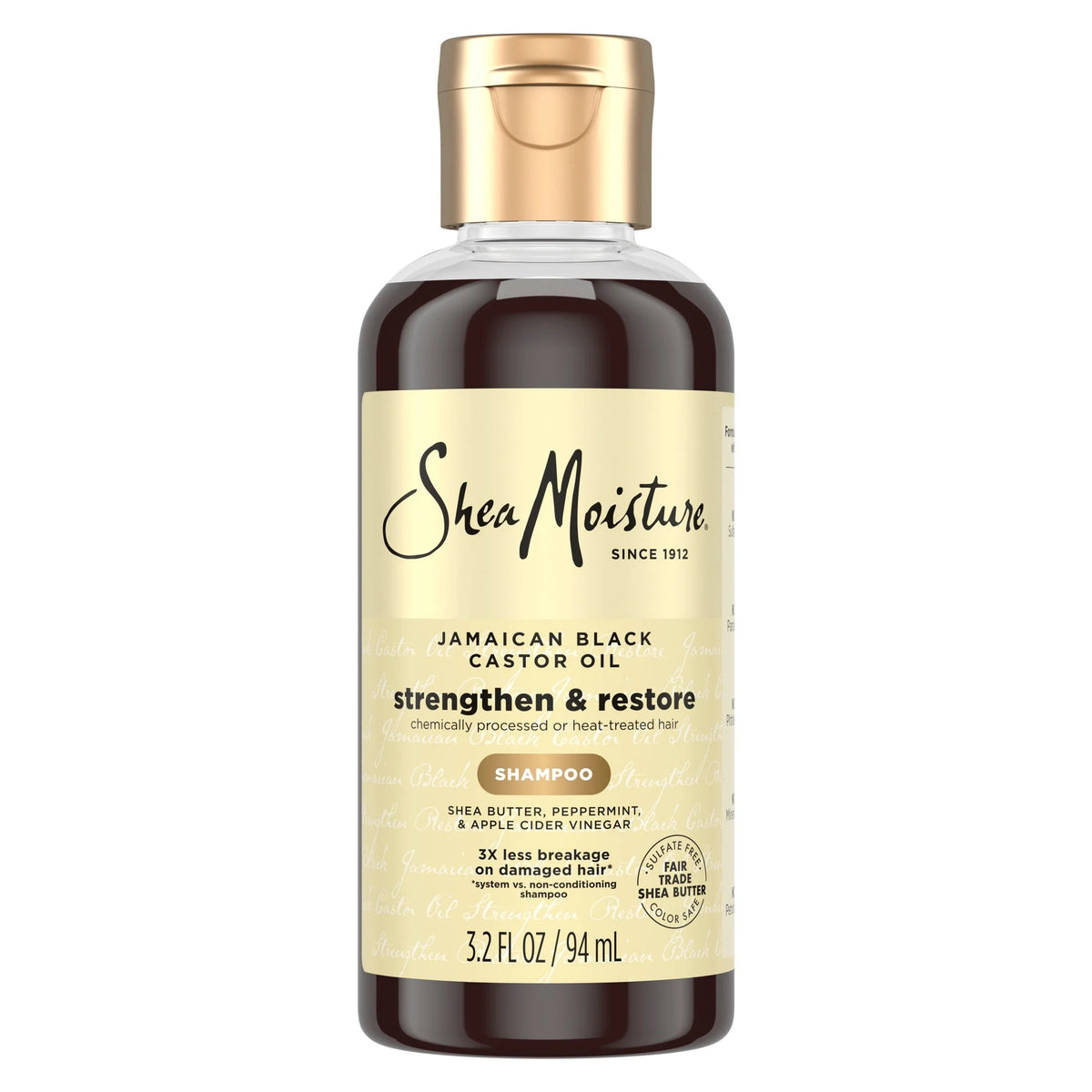 Strengthen & Restore Shampoo for Damaged Hair, Jamaican Black Castor Oil to Cleanse & Nourish Hair, 3.2 Fl Oz