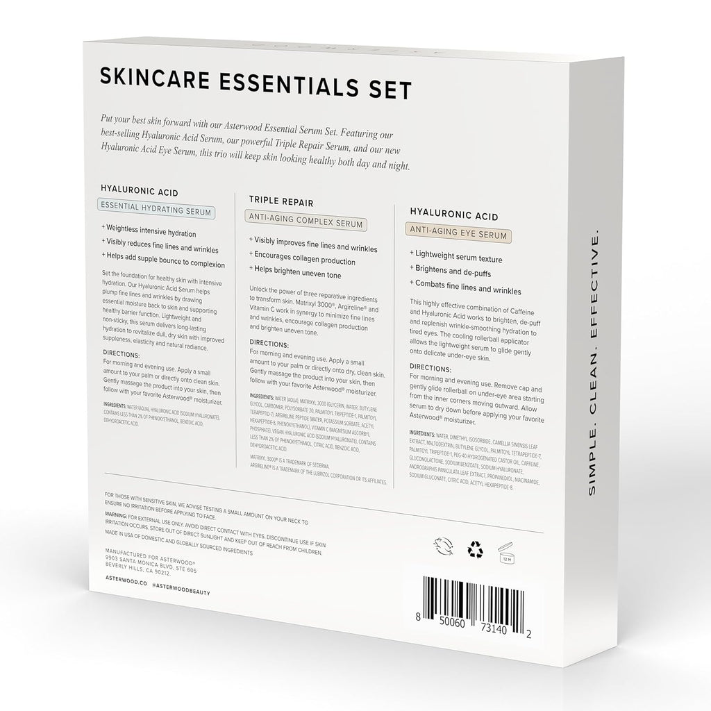 Skin Care Set - with Hyaluronic Acid & Triple Repair Serums, under Eye Serum - Skincare Essentials - Hydrating, Moisturzing, Anti-Aging - Fragrance-Free
