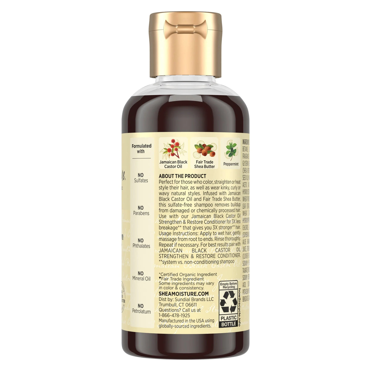 Strengthen & Restore Shampoo for Damaged Hair, Jamaican Black Castor Oil to Cleanse & Nourish Hair, 3.2 Fl Oz