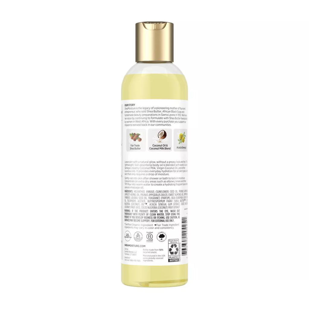 Sheamoisture Daily Hydration Coconut Body Oil - 8 Fl Oz: Whole Body Application, Combination & Dry Skin, Paraben-Free